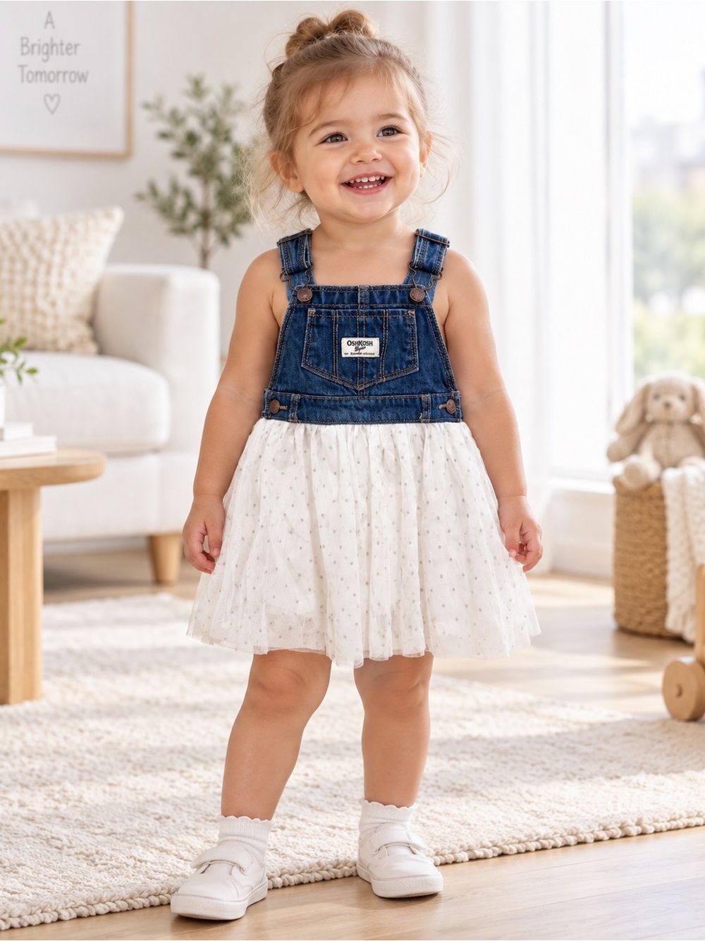OshKosh B'gosh Denim & White Tulle Overall Dress for Girls